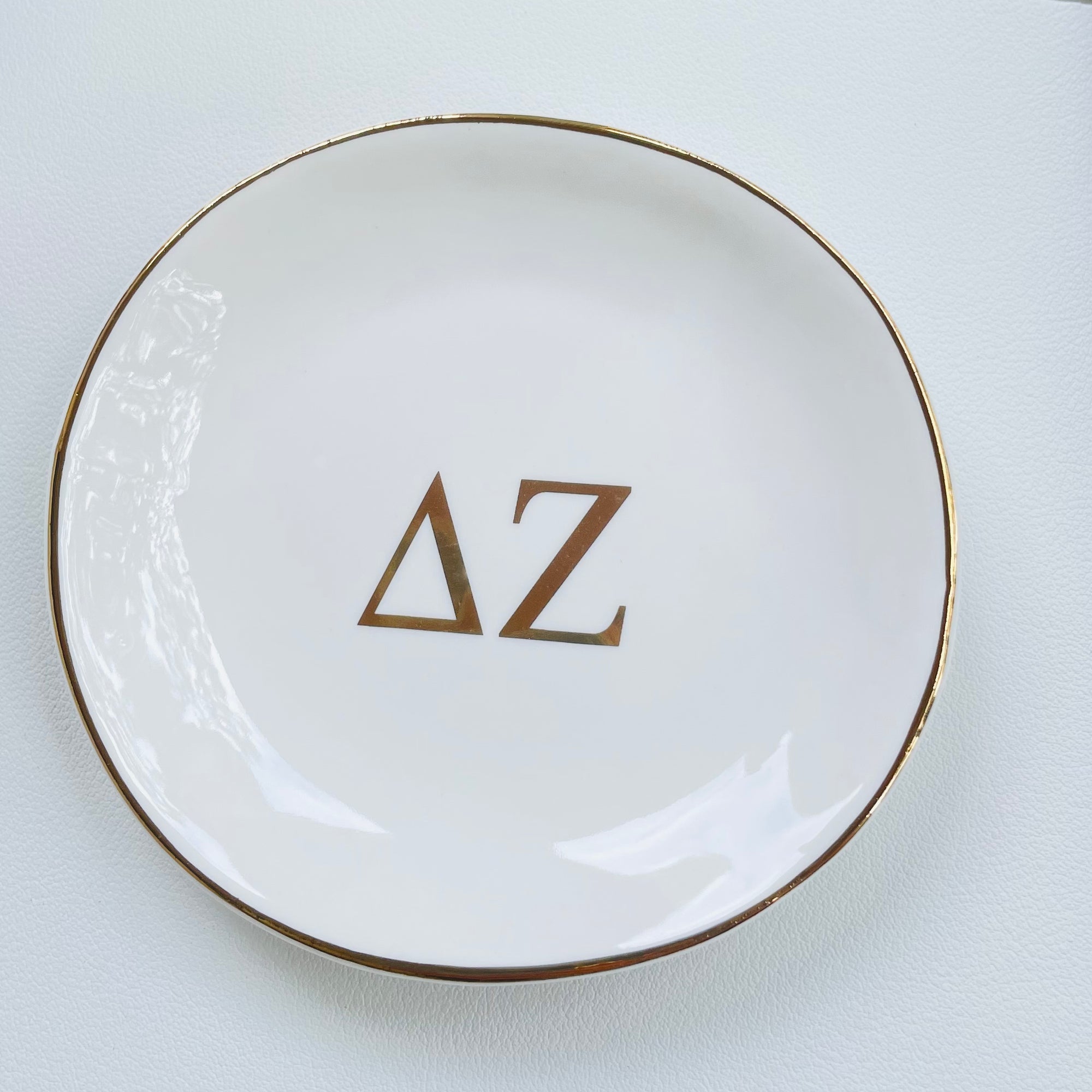 Delta Zeta Sorority Ring Dish with gold trim