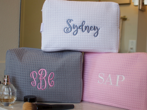 Personalized Waffle Weave Makeup Bag