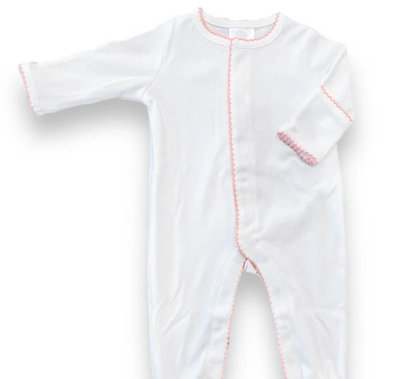 Monogrammed Baby Footie - Picot Trim - Baby Outfit Coming Home