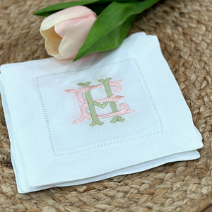 Monogrammed Linen Cocktail Napkins - Chic Two-Letter Monogram