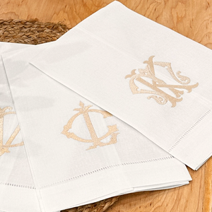 Linen Tea Towel with Interlocking Two-Letter Monogram