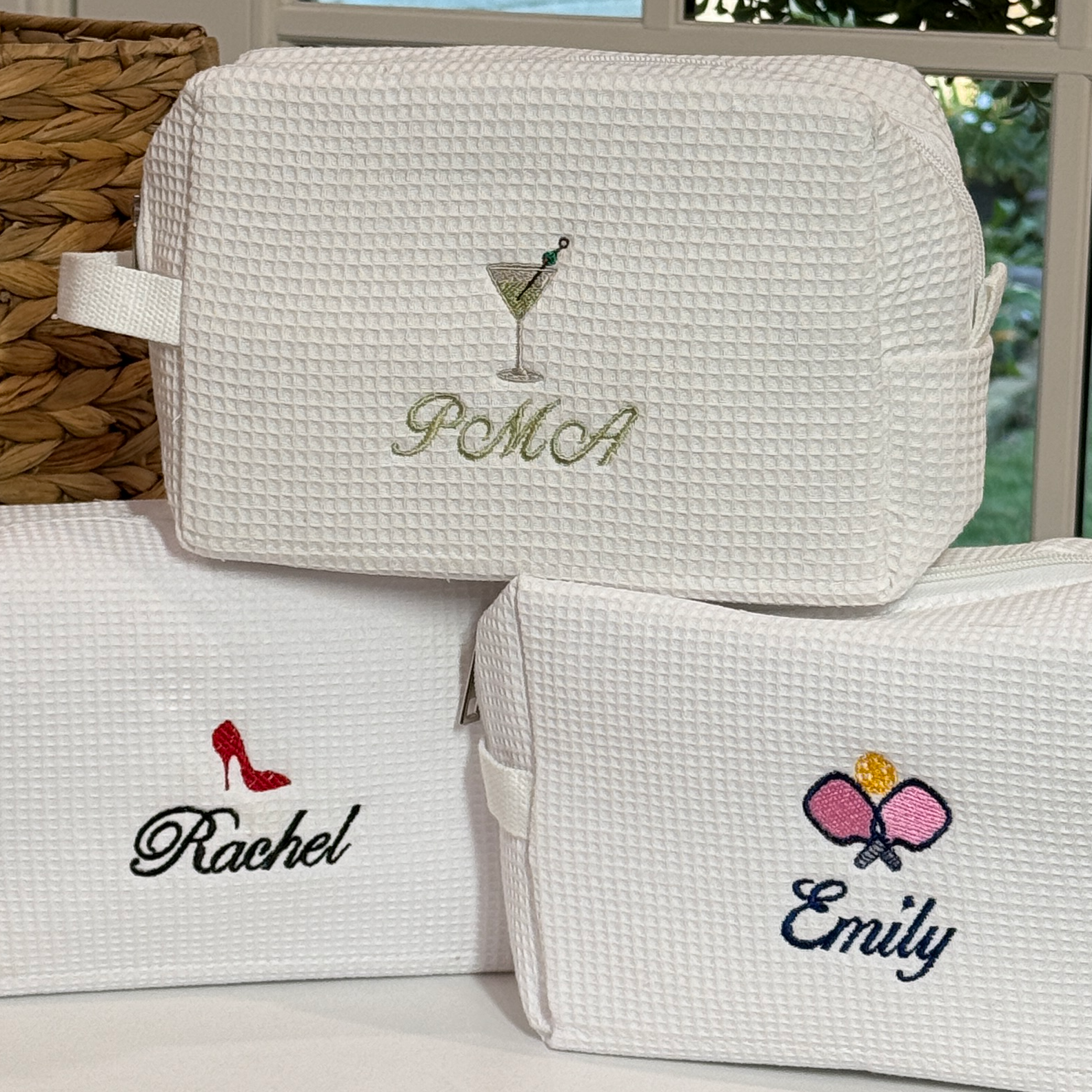 Personalized Waffle Pouch Cosmetic Toiletry Bag with Mini Icon Designs