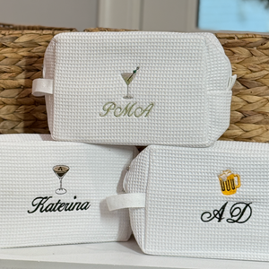 Personalized Waffle Pouch Cosmetic Toiletry Bag with Mini Icon Designs