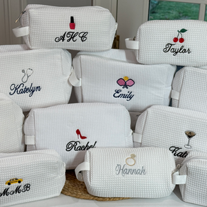 Personalized Waffle Pouch Cosmetic Toiletry Bag with Mini Icon Designs