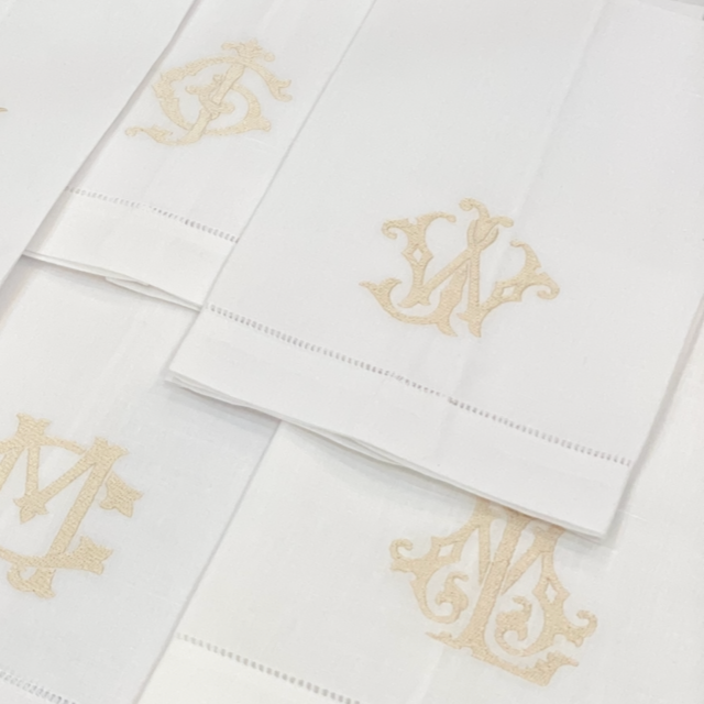 Linen Tea Towel with Interlocking Two-Letter Monogram