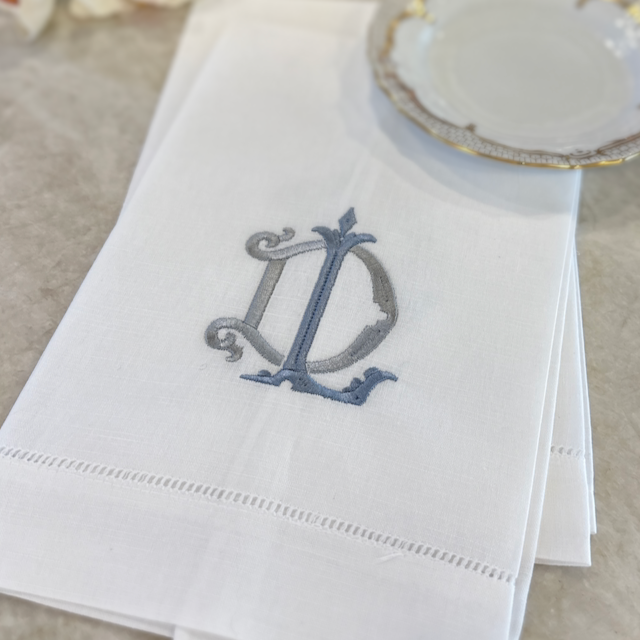 Linen Tea Towel with Interlocking Two-Letter Monogram