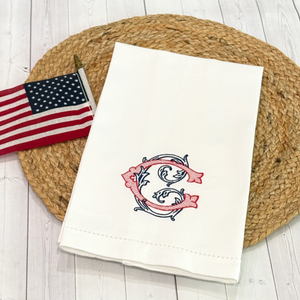 Red/Blue Monogram Letter Cotton Birdseye Towel