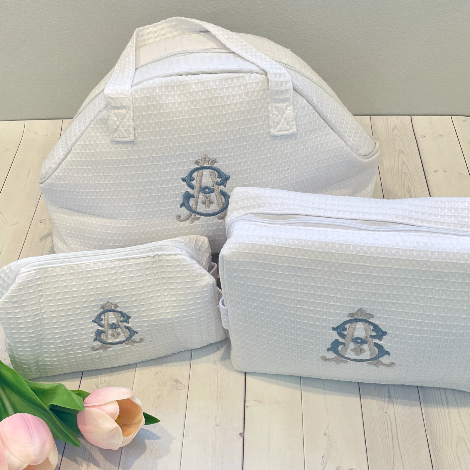 Waffle Weave Toiletry Bag / Makeup Bag Set