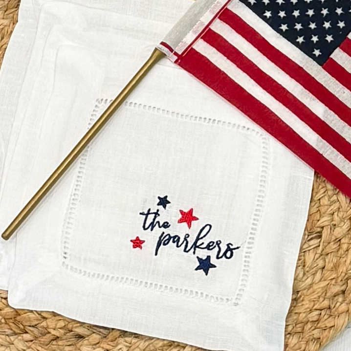 USA Personalized Linen Cocktail Napkins