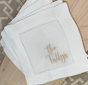 Monogrammed Linen Cocktail Napkins