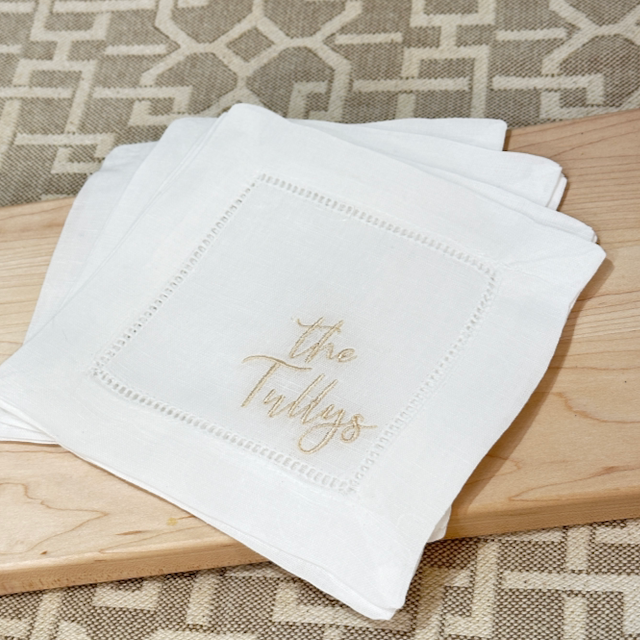 Linen Cocktail Napkins with Name or Text