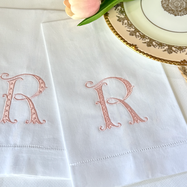 Linen Tea Towel with Whimsy Monogram Letter