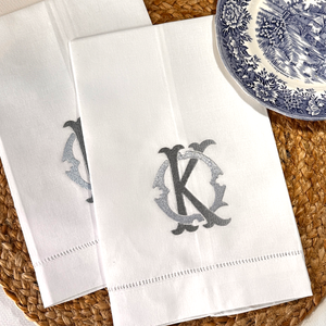 Linen Tea Towel with Interlocking Two-Letter Monogram