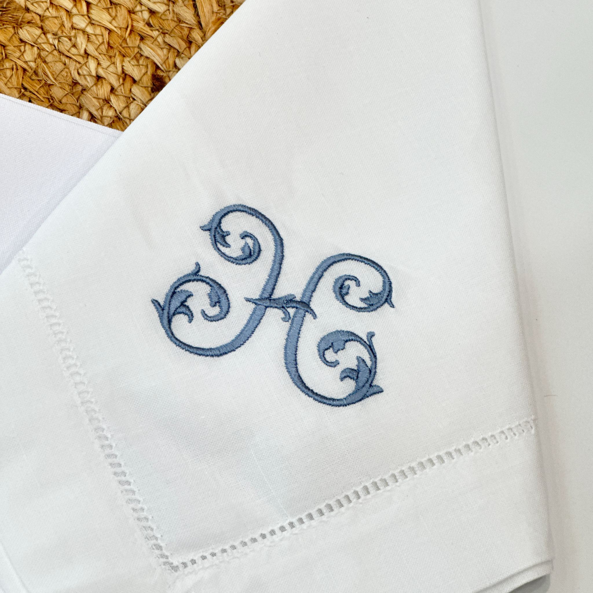 Hemstitch Linen Napkins in Oatmeal, White, and Black, Small Shop