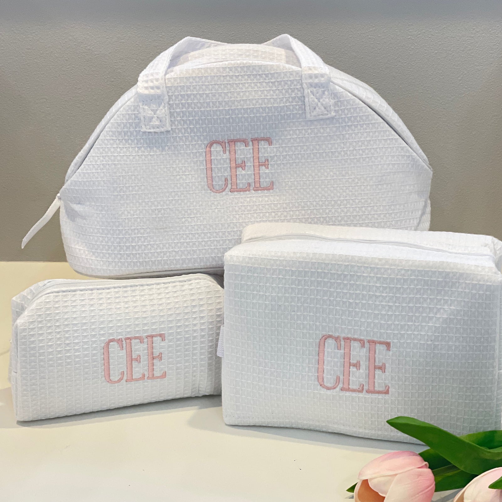 Waffle Weave Toiletry Bag / Makeup Bag Set