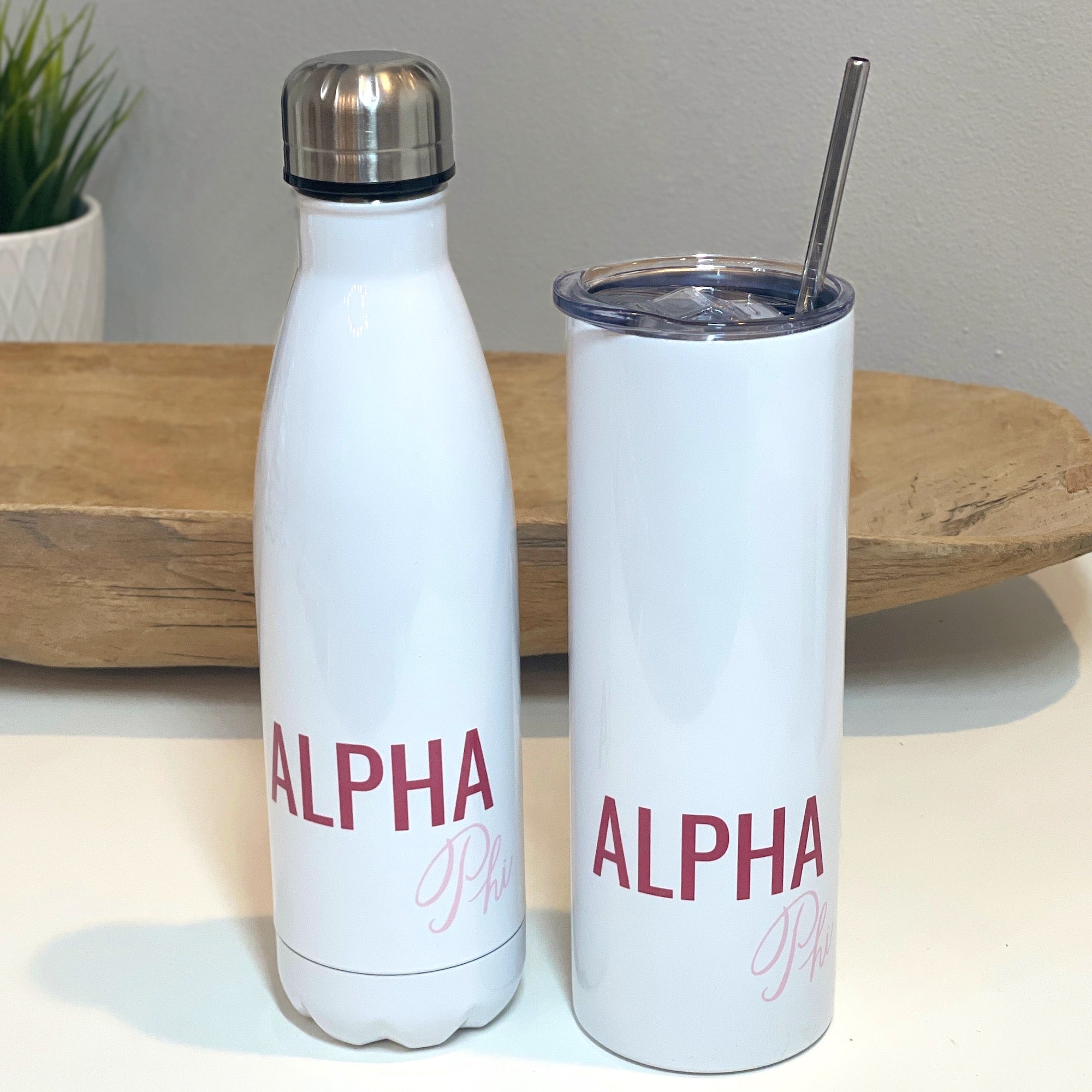 Alpha Phi Water Bottle or Skinny Tumbler - Happy Thoughts Gifts