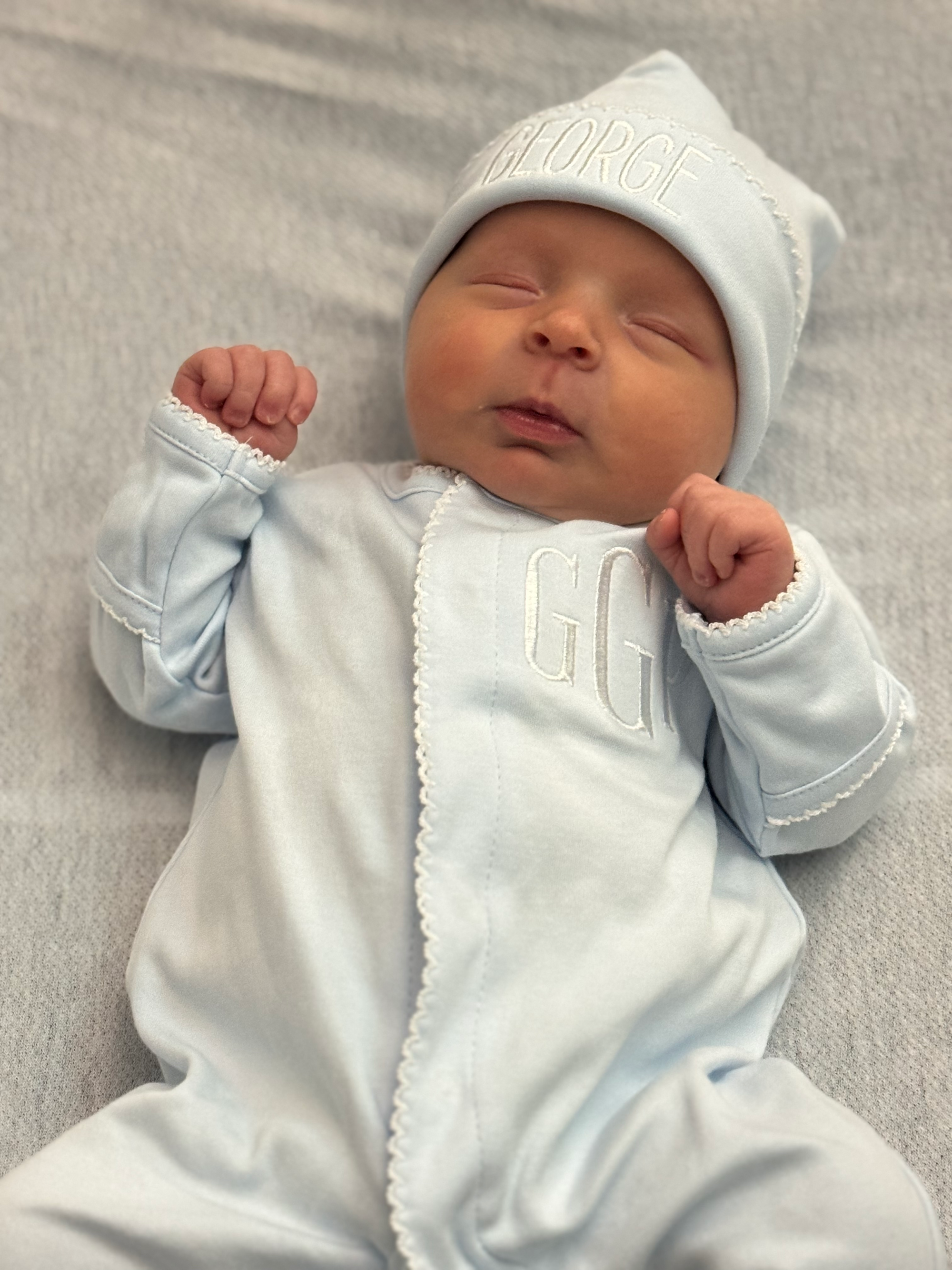 Monogrammed Baby Footie - Picot Trim - Baby Outfit Coming Home