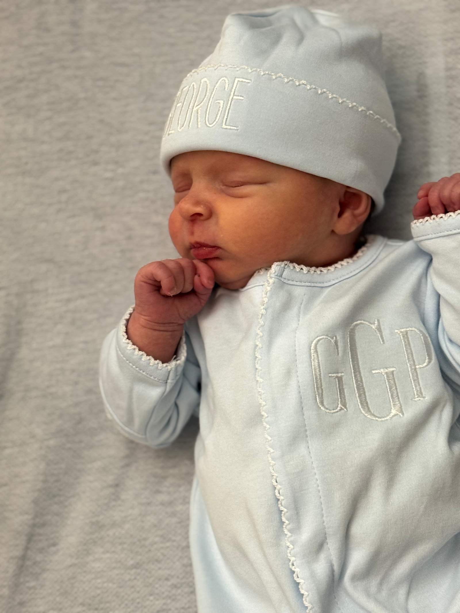 Monogrammed Baby Footie - Picot Trim - Baby Outfit Coming Home