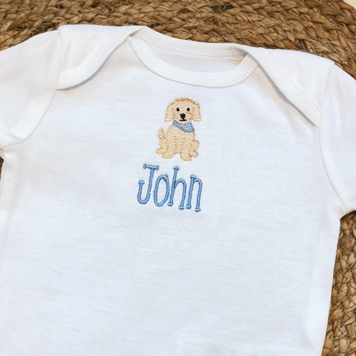 Personalized Baby One Piece Body Suit with Puppy