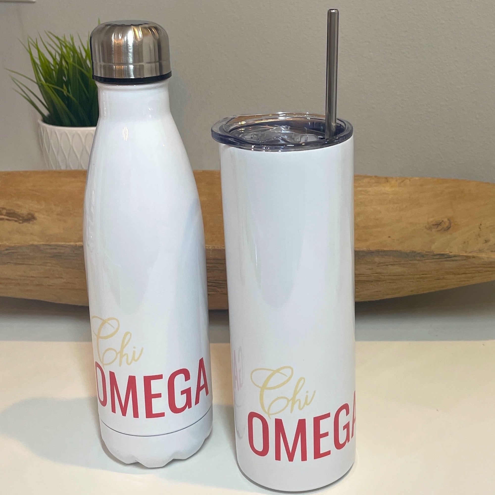 Chi Omega Water Bottle or Skinny Tumbler