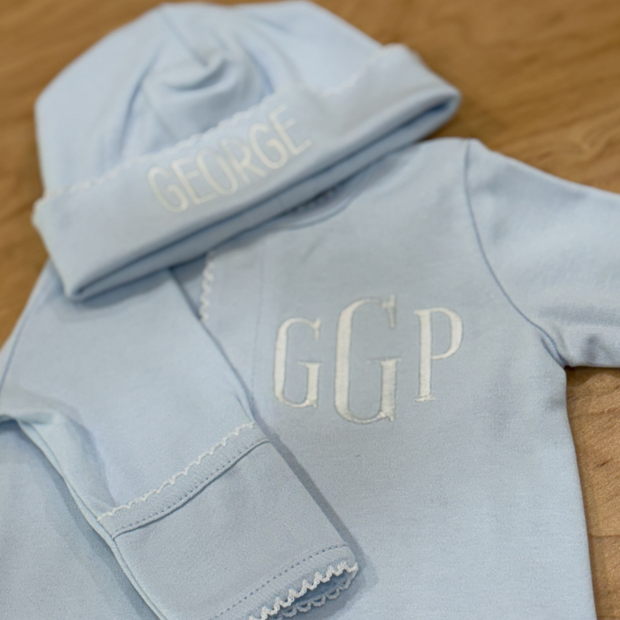 Monogrammed Baby Footie - Picot Trim - Baby Outfit Coming Home