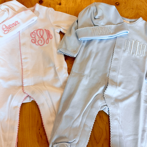 Monogrammed Baby Footie - Picot Trim - Baby Outfit Coming Home