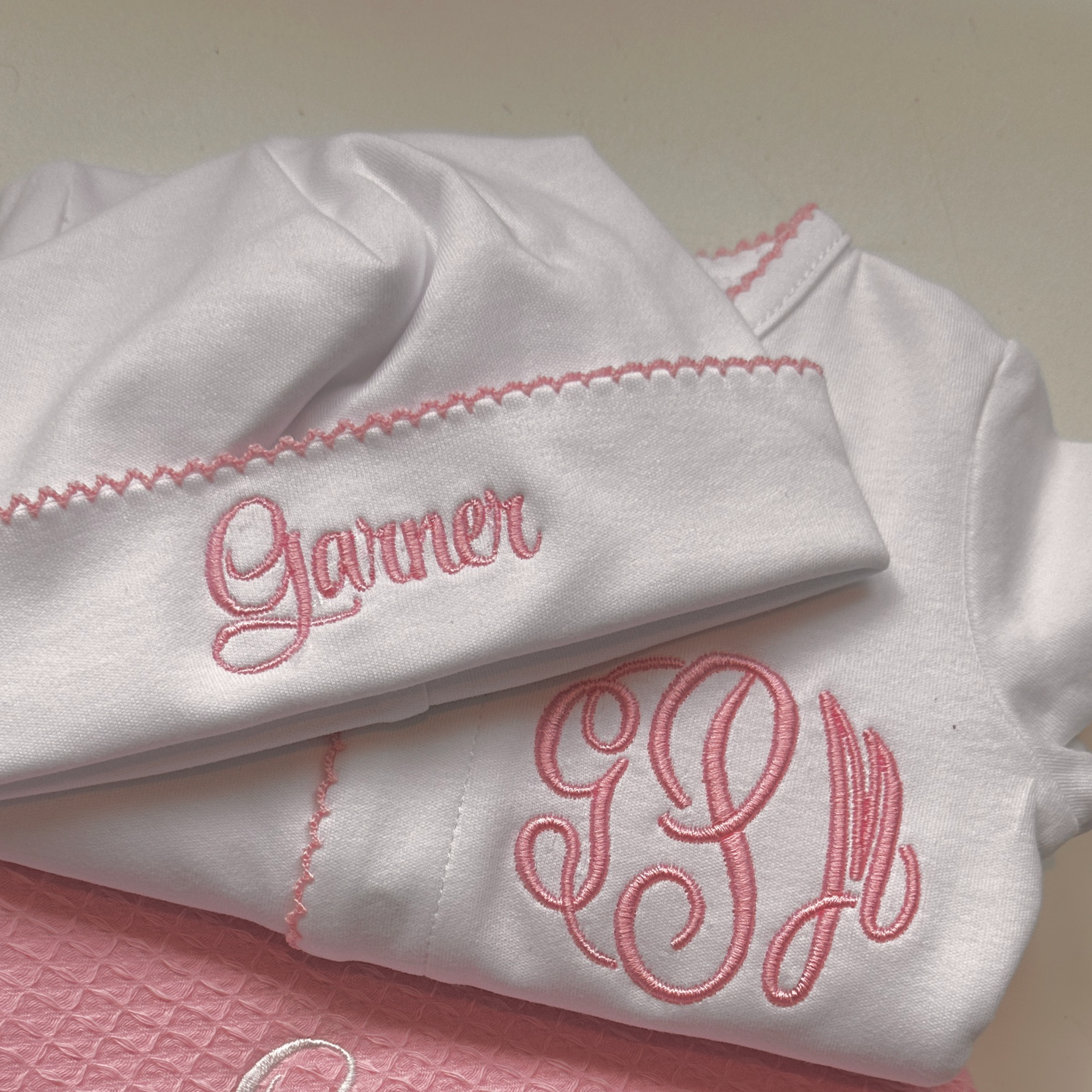 Monogrammed Baby Footie - Picot Trim - Baby Outfit Coming Home