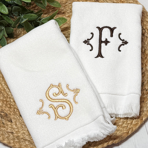 Monogrammed Velour Fingertip Hand Towel with Roman Single Monogram