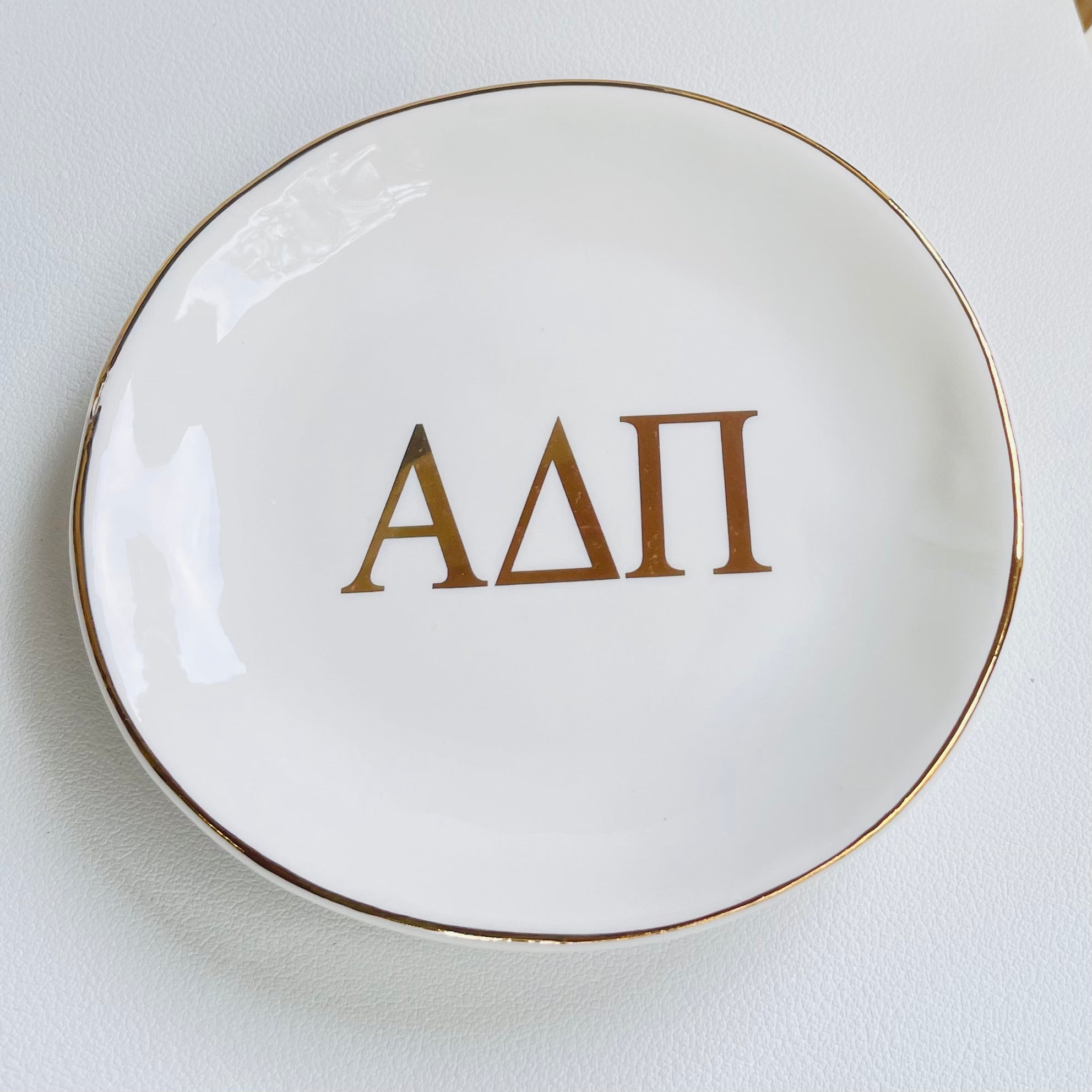 Alpha Delta Pi Sorority Ring Dish with gold trim