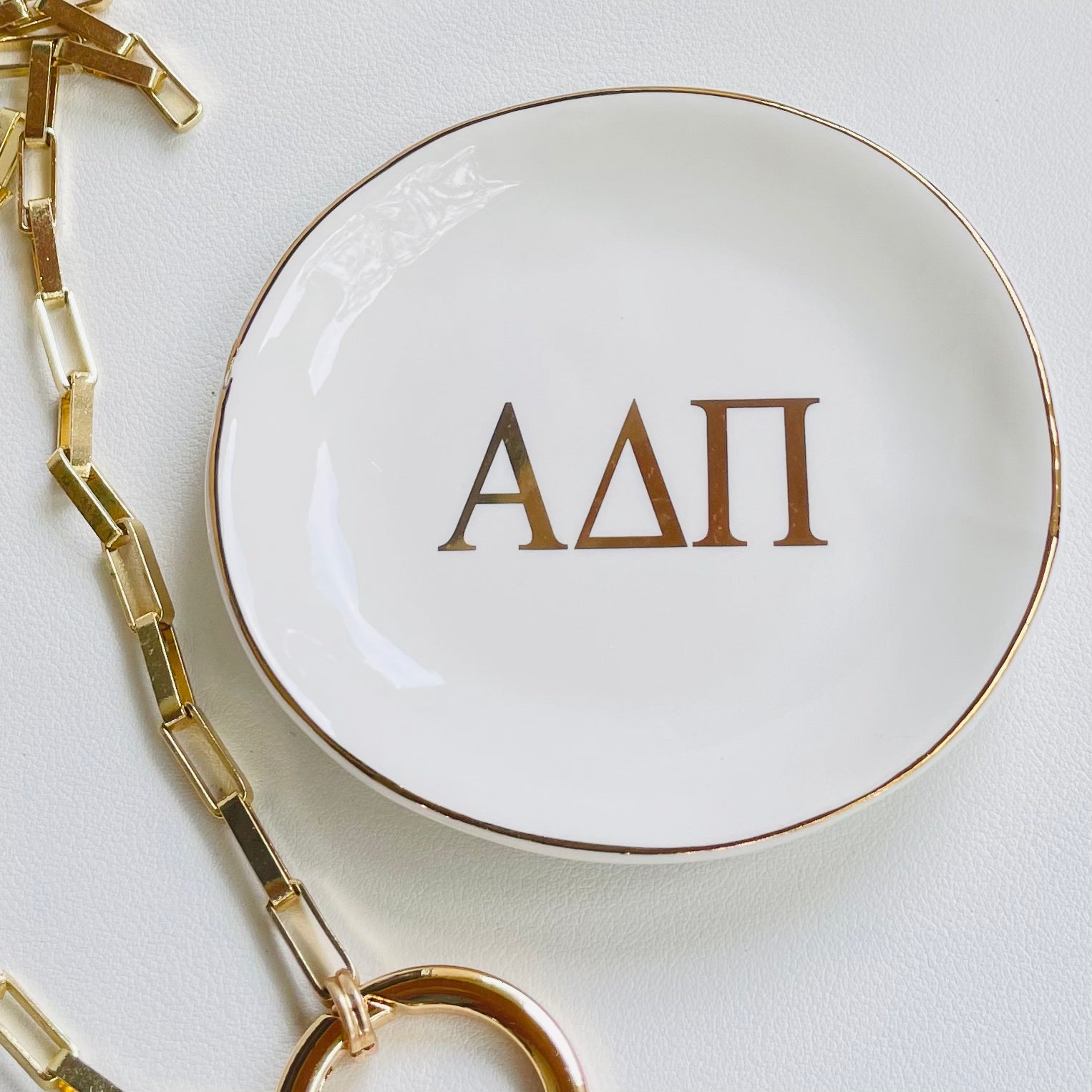 Alpha Delta Pi Sorority Ring Dish with gold trim