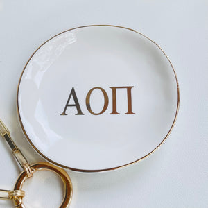 Alpha Omicron Pi Sorority Ring Dish with gold trim