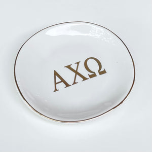 Alpha Chi Omega Sorority Ring Dish with gold trim