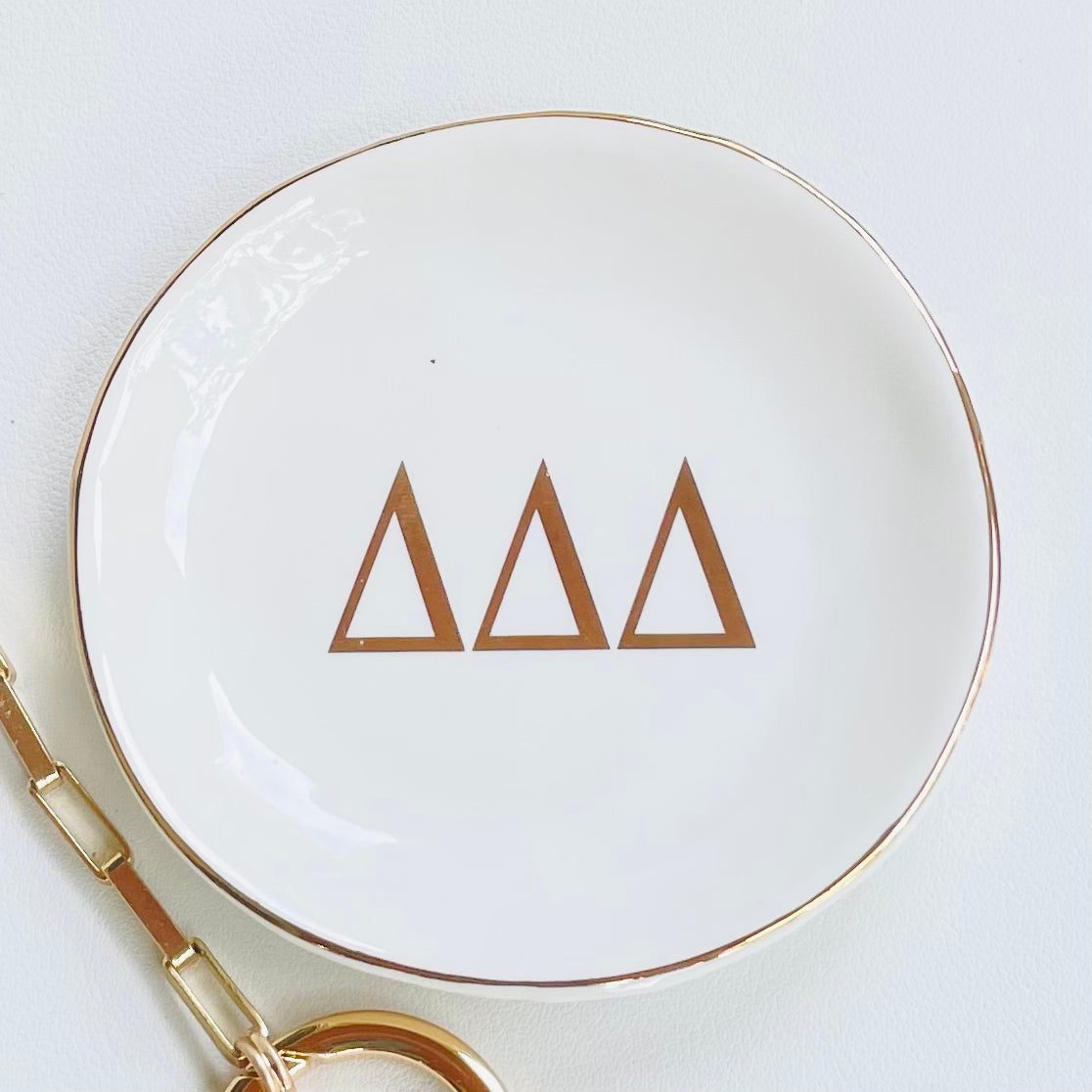 Delta Delta Delta Sorority Ring Dish with gold trim