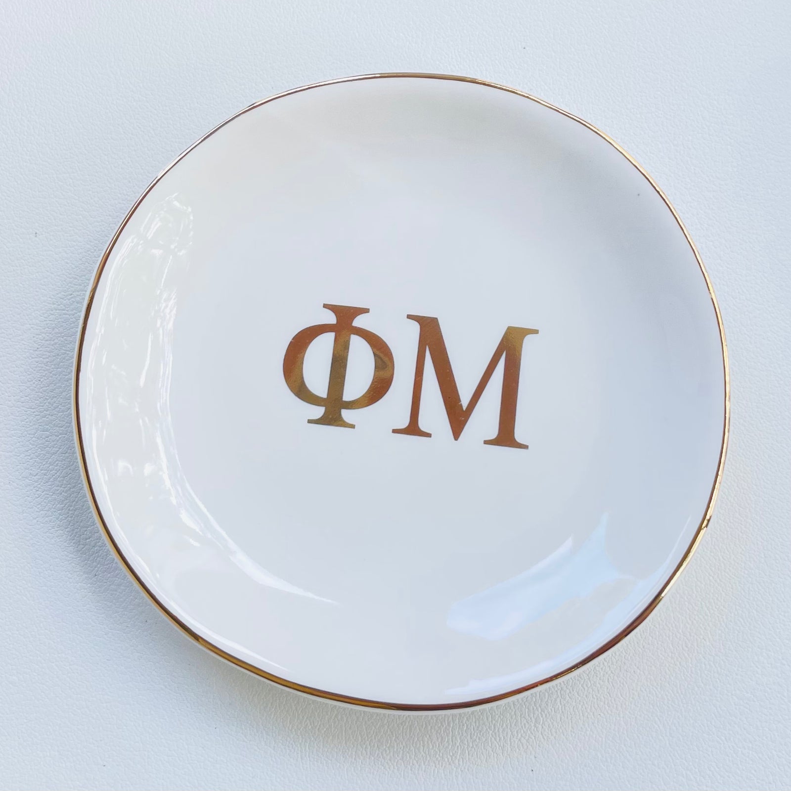 Phi Mu Sorority Ring Dish with gold trim
