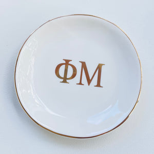 Phi Mu Sorority Ring Dish with gold trim