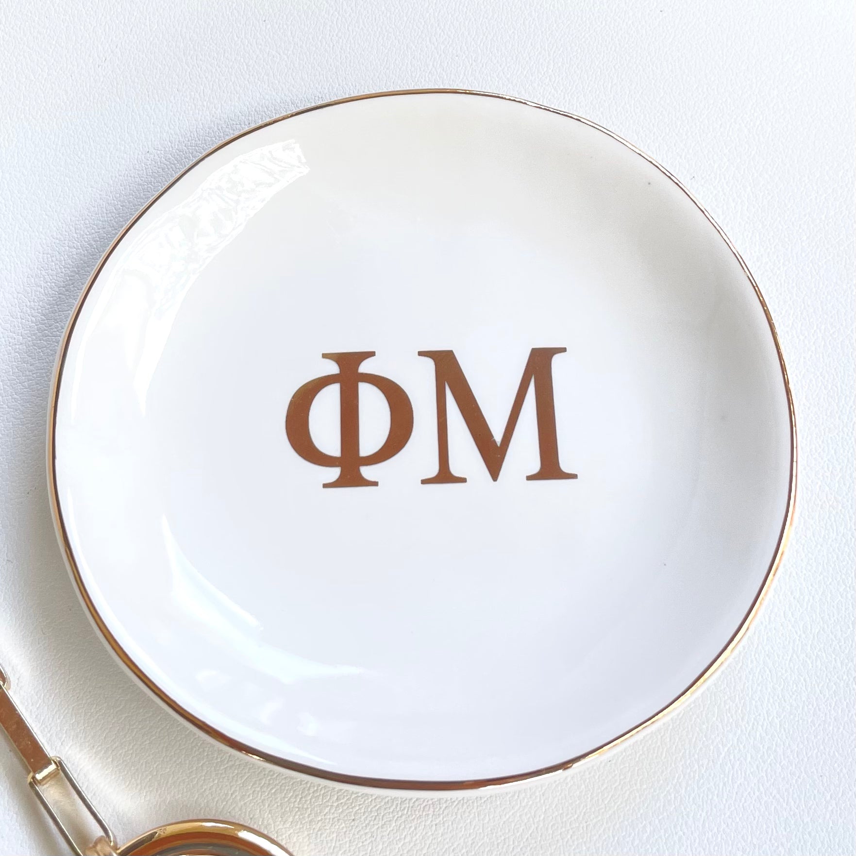 Phi Mu Sorority Ring Dish with gold trim