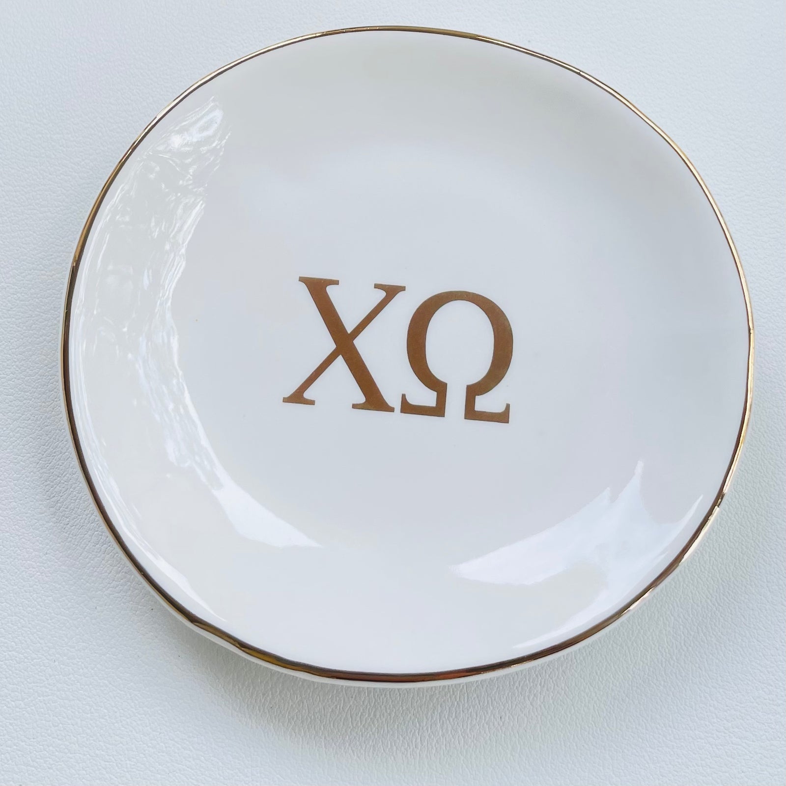 Chi Omega Sorority Ring Dish with gold trim