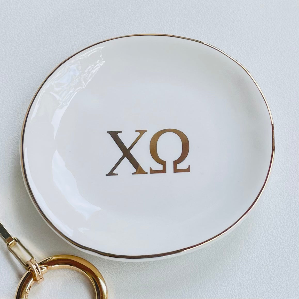 Chi Omega Sorority Ring Dish with gold trim