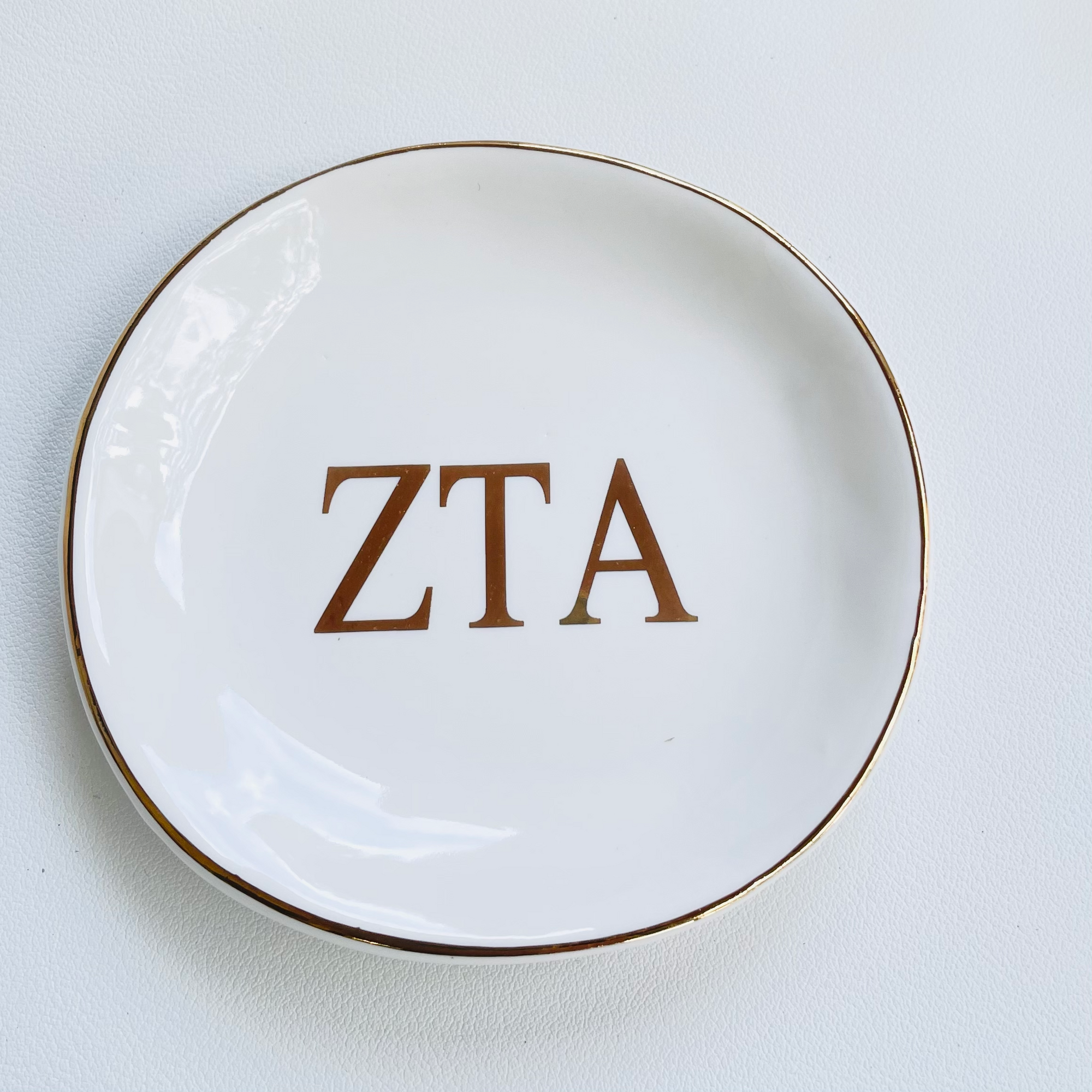 Zeta Tau Alpha Sorority Ring Dish with gold trim