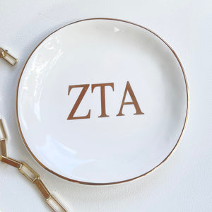 Zeta Tau Alpha Sorority Ring Dish with gold trim