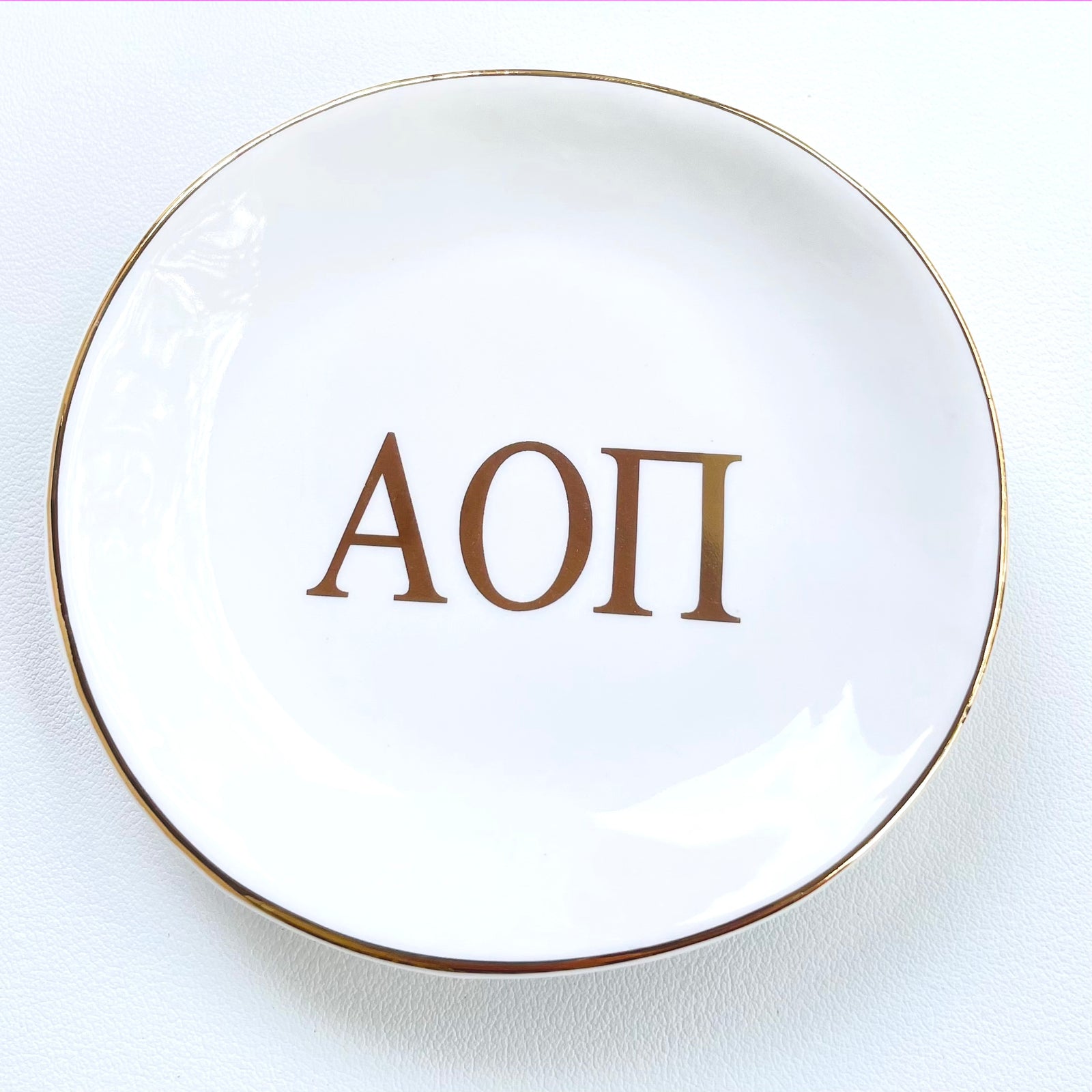 Alpha Omicron Pi Sorority Ring Dish with gold trim