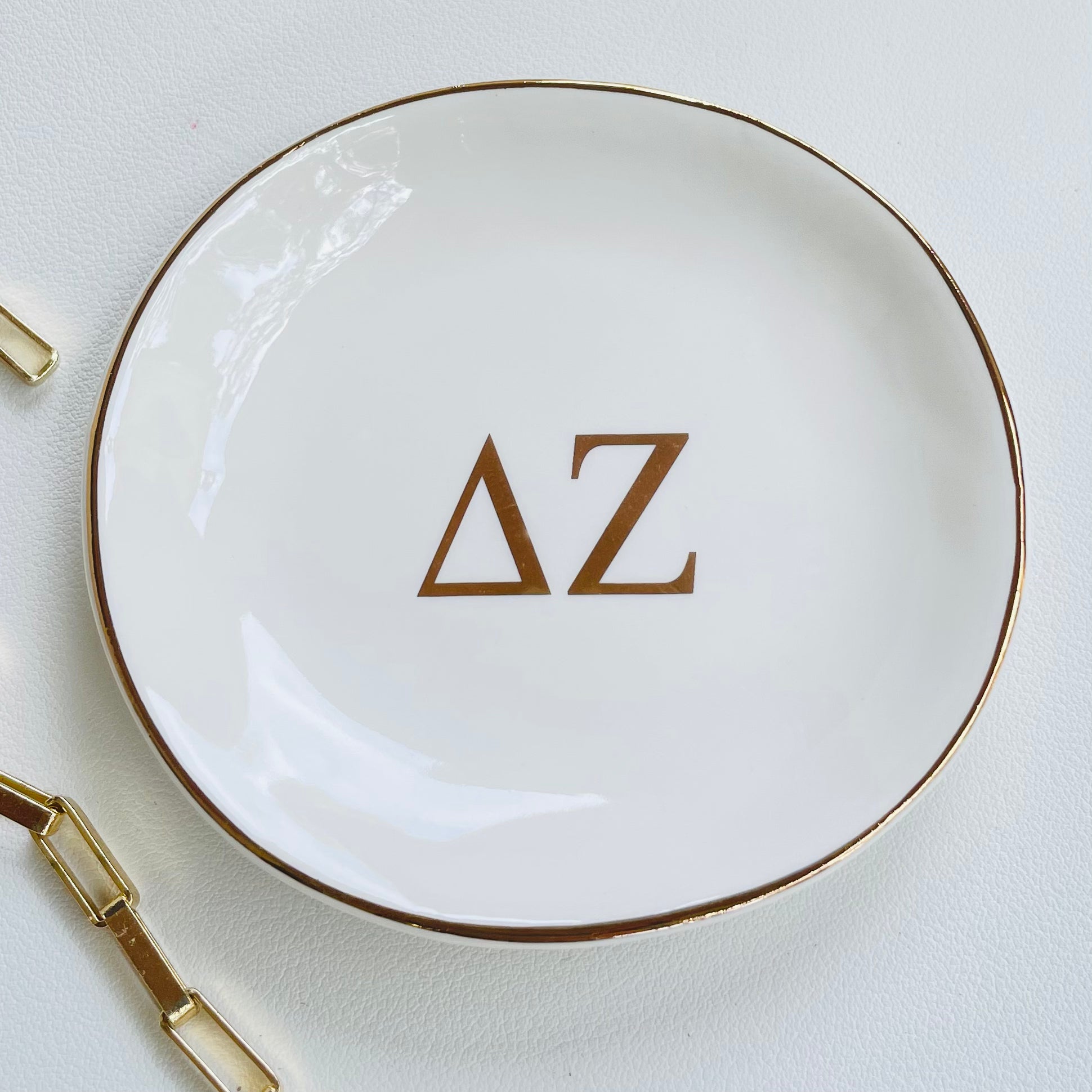 Delta Zeta Sorority Ring Dish with gold trim
