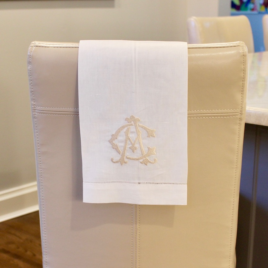 Linen Tea Towel with Interlocking Two-Letter Monogram