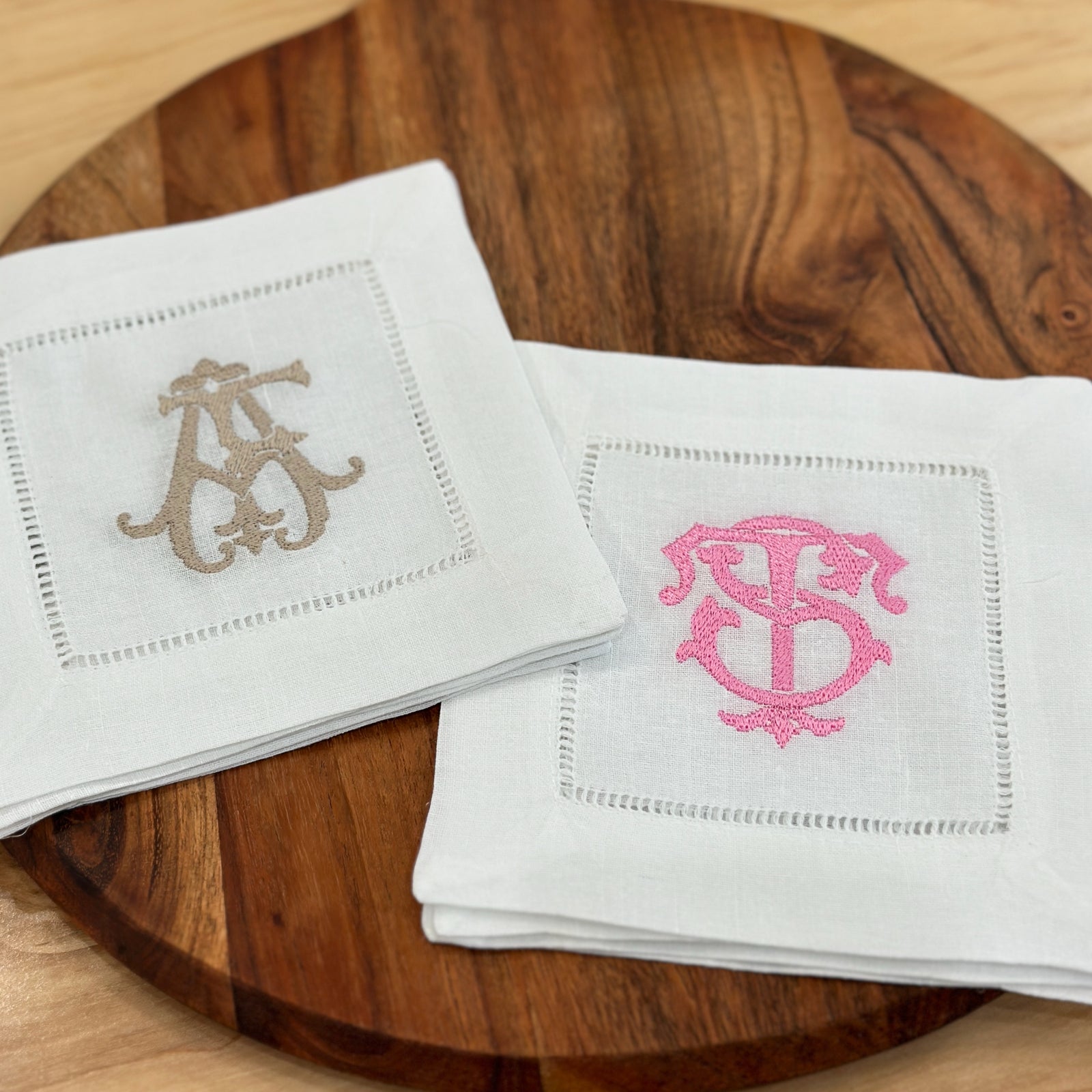 Monogrammed Linen Cocktail Napkins - Chic Two-Letter Monogram