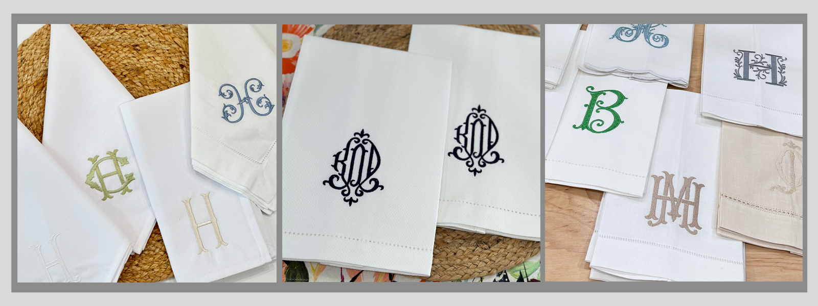 Monogrammed White Dinner Napkins - Happy Thoughts Gifts