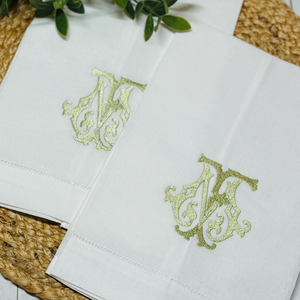 Linen Tea Towel with Chic Interlocking Two-Letter Monogram
