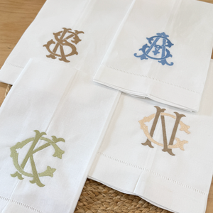 Linen Tea Towel with Chic Interlocking Two-Letter Monogram