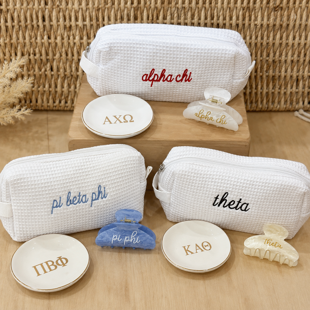 Sorority Waffle Bag Gift Set - Bag, Jewelry Dish, Hair Clip