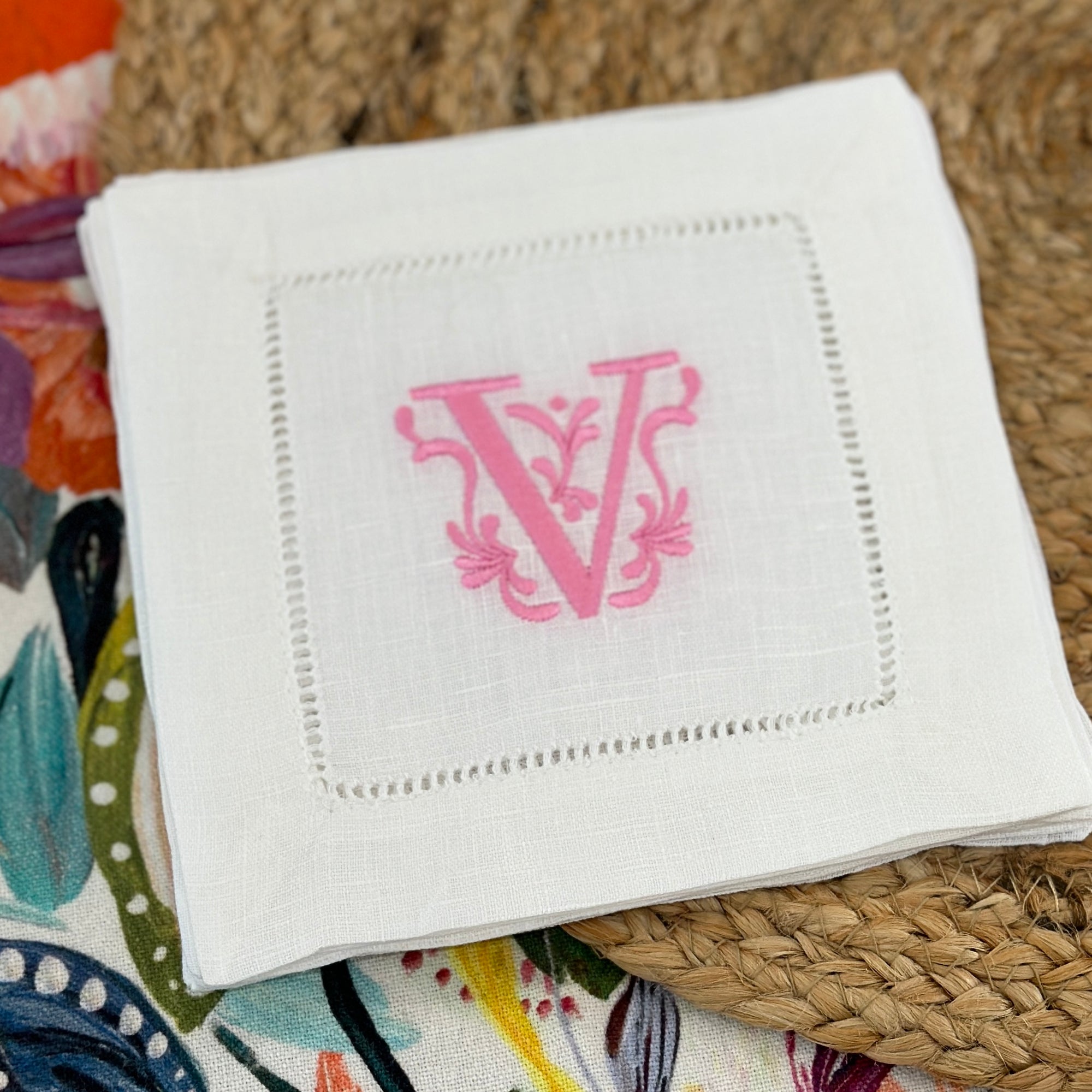 Monogrammed Linen Cocktail Napkins