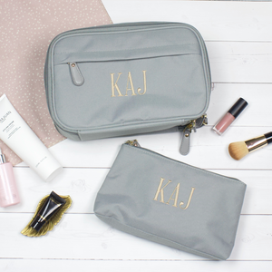 Personalized Toiletry Bag and Makeup Bag  Gray